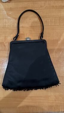 Vintage 1950s Julius Resnick JR USA Black Satin Evening Bag Purse Fringe